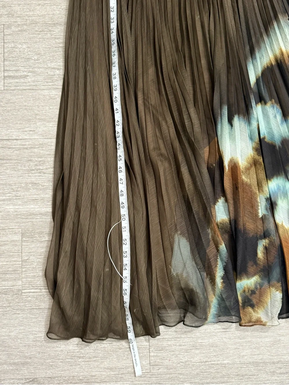 AMUR Sue Pleated Midi Dress Brown Abstract Print Pleated Chiffon Slip Dress 10 - Picture 4 of 7